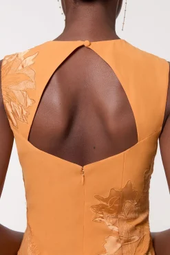 Robe maxi tissée sans manches en géorgette avec appliqué et dentelle