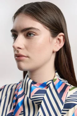 KarenMillen Robe Maxi Tissée Satinée À Col Cache-cœur Et Imprimé Géométrique<Femme Satin Et Dentelle|Robes À Manches Longues