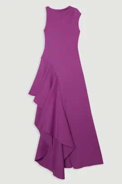 KarenMillen Robe Maxi Tissée Scuba Drama à Ourlet Volant<Femme Toutes Les Robes|Robes Longues