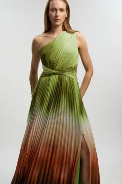 Robe Maxi Tissée À Une Épaule Avec Imprimé Dégradé À Fils Métalliques