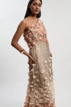 KarenMillen Robe Maxi Tissée À Une Épaule Avec Appliqué Floral Petite Taille<Femme Robes Bal De Promo|Robes