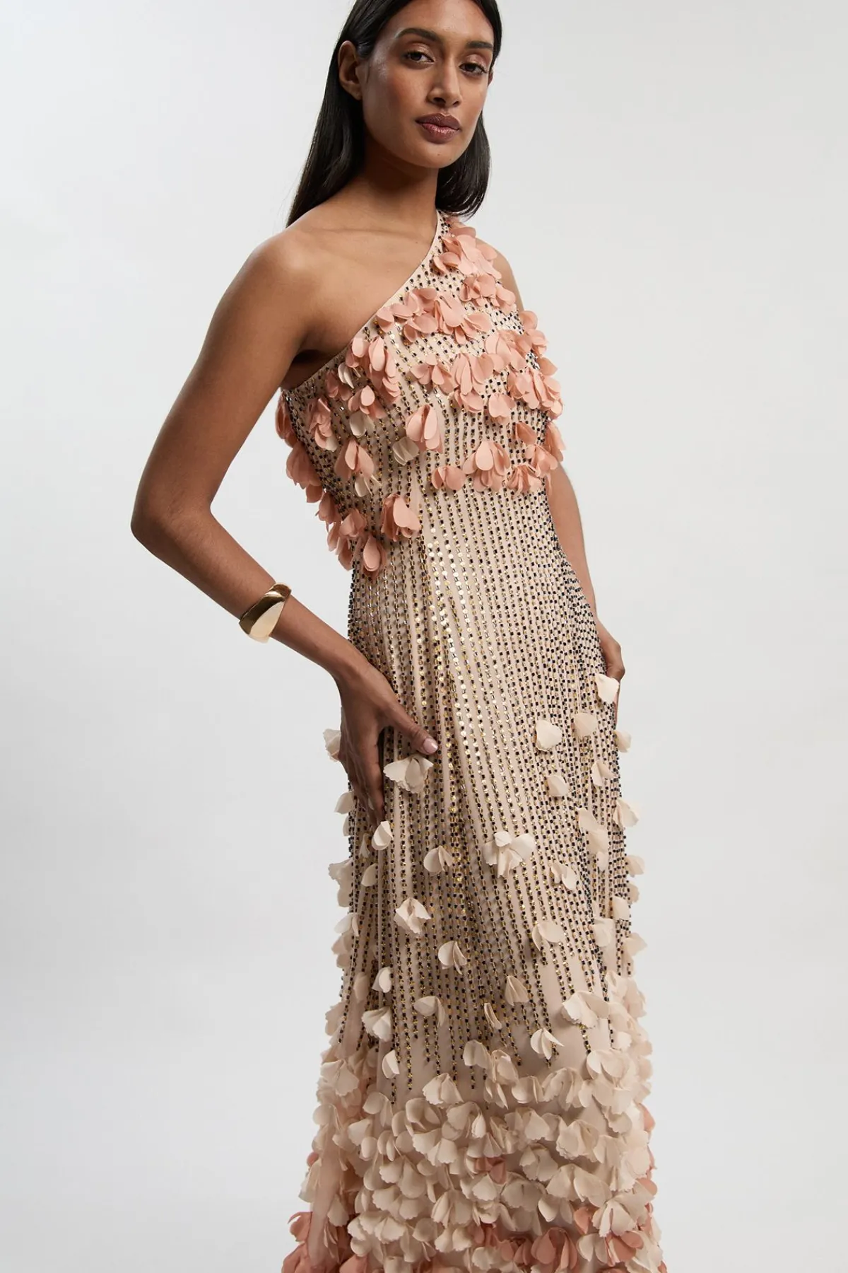 KarenMillen Robe Maxi Tissée À Une Épaule Avec Appliqué Floral Petite Taille<Femme Robes Bal De Promo|Robes