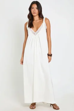 Robe Maxi Trapèze À Encolure Américaine Avec Bordure En Dentelle