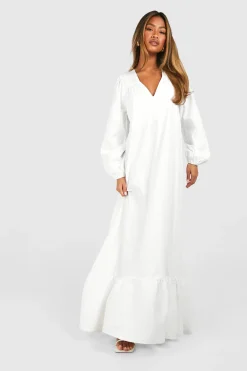 boohoo Robe Maxi Trapèze à Manches Blouson en Popeline<Femme Robes À Manches Longues|Robes