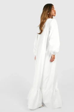 boohoo Robe Maxi Trapèze à Manches Blouson en Popeline<Femme Robes À Manches Longues|Robes