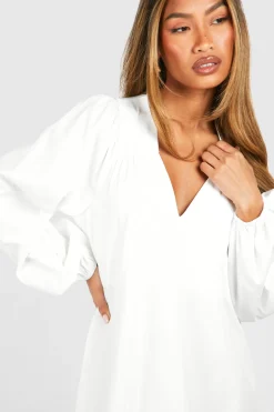 boohoo Robe Maxi Trapèze à Manches Blouson en Popeline<Femme Robes À Manches Longues|Robes