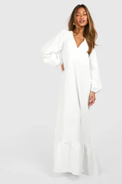boohoo Robe Maxi Trapèze à Manches Blouson en Popeline<Femme Robes À Manches Longues|Robes