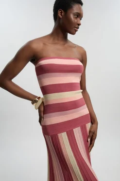 Robe Maxi Tricot Bardot Rayée Petite Taille