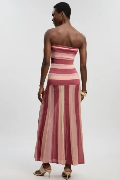 Robe Maxi Tricot Bardot Rayée Petite Taille