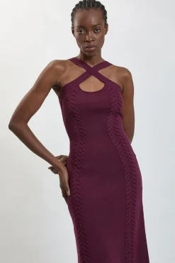 Robe Maxi Tricotée À Col Licou Avec Détail Lacé Et Devant Croisé