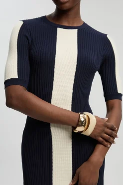 Robe Maxi Tricotée Côtelée À Blocs De Couleur