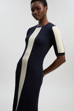 Robe Maxi Tricotée Côtelée À Blocs De Couleur