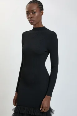 KarenMillen Robe Maxi Tricotée À Côtes Avec Dos Ouvert Et Ourlet À Volant Spectaculaire<Femme Toutes Les Robes|Robes Longues