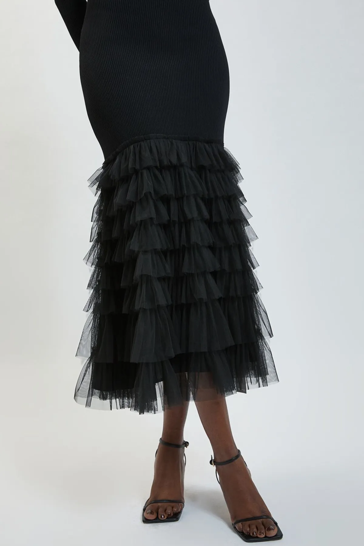 KarenMillen Robe Maxi Tricotée À Côtes Avec Dos Ouvert Et Ourlet À Volant Spectaculaire<Femme Toutes Les Robes|Robes Longues