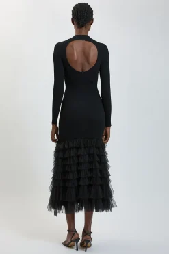 KarenMillen Robe Maxi Tricotée À Côtes Avec Dos Ouvert Et Ourlet À Volant Spectaculaire<Femme Toutes Les Robes|Robes Longues