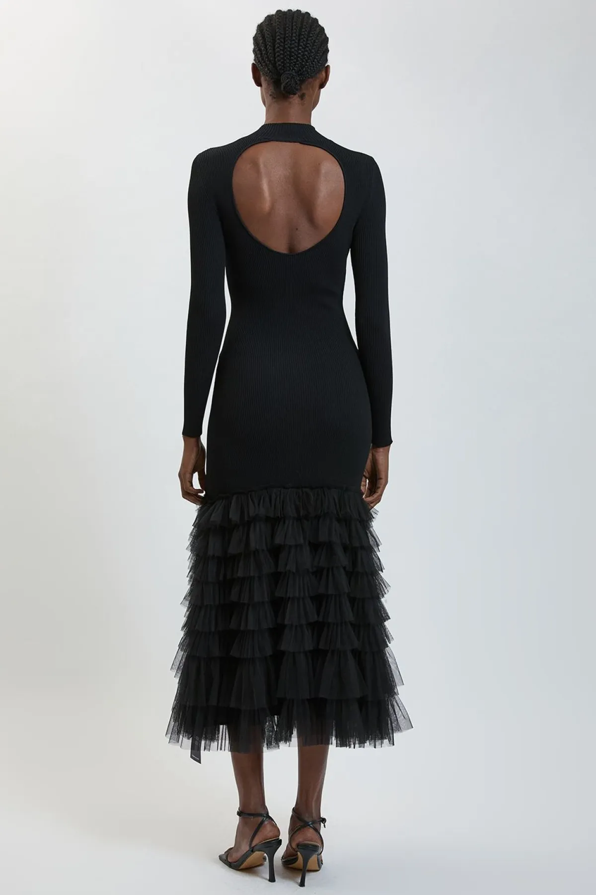 KarenMillen Robe Maxi Tricotée À Côtes Avec Dos Ouvert Et Ourlet À Volant Spectaculaire<Femme Toutes Les Robes|Robes Longues