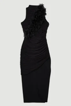 Robe Maxi Tricotée à Effet Bandage et Tissu Froncé