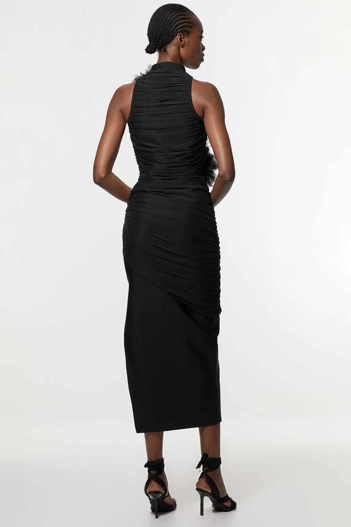Robe Maxi Tricotée à Effet Bandage et Tissu Froncé