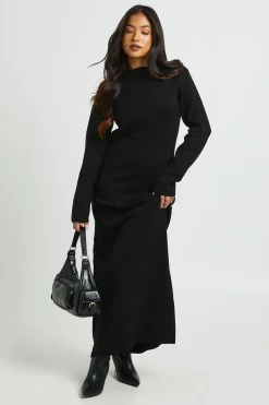 boohoo Robe Maxi Tricotée À Encolure Dégagée Petite<Femme Pulls Et Gilets|Toutes Les Mailles