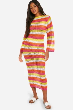 boohoo Robe Maxi Tricotée en Crochet Rayé Scoop Maxi<Femme Pulls Et Gilets|Toutes Les Mailles