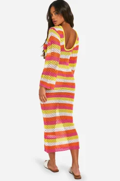 boohoo Robe Maxi Tricotée en Crochet Rayé Scoop Maxi<Femme Pulls Et Gilets|Toutes Les Mailles