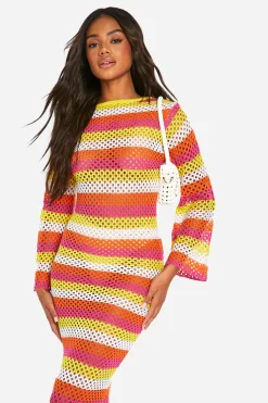 boohoo Robe Maxi Tricotée en Crochet Rayé Scoop Maxi<Femme Pulls Et Gilets|Toutes Les Mailles