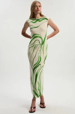 Robe Maxi Tricotée à Imprimé Abstrait