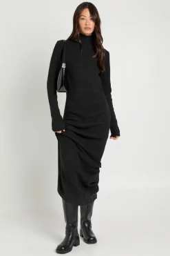 Robe maxi tricotée longue, extra douce, à col haut