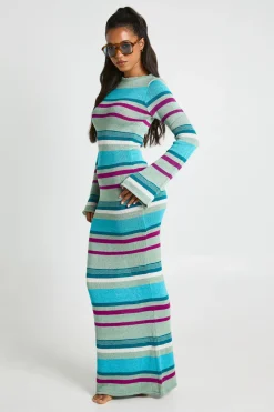 Robe Maxi Tricotée À Manches Longues Et Encolure Bateau