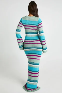 Robe Maxi Tricotée À Manches Longues Et Encolure Bateau