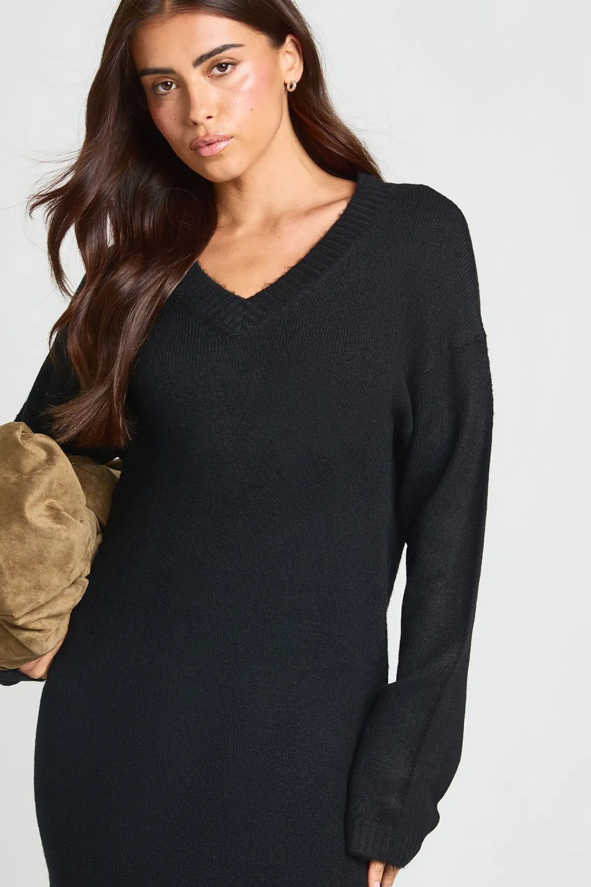 boohoo Robe Maxi Tricotée À Manches Longues Et Col En V<Femme Pulls Et Gilets|Toutes Les Mailles
