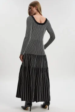Robe Maxi Tricotée Rayée en Mélange Viscose Petite Taille