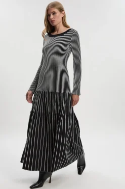 Robe Maxi Tricotée Rayée en Mélange Viscose Petite Taille
