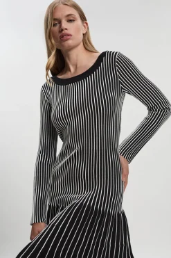Robe Maxi Tricotée Rayée en Mélange de Viscose