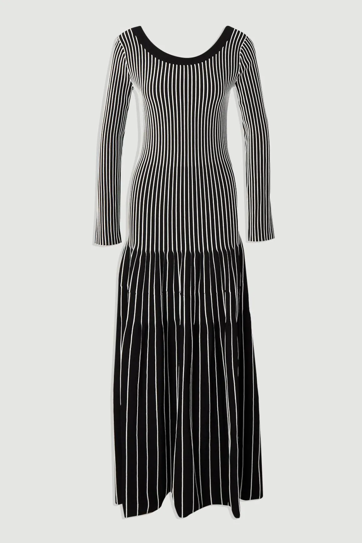 Robe Maxi Tricotée Rayée en Mélange de Viscose