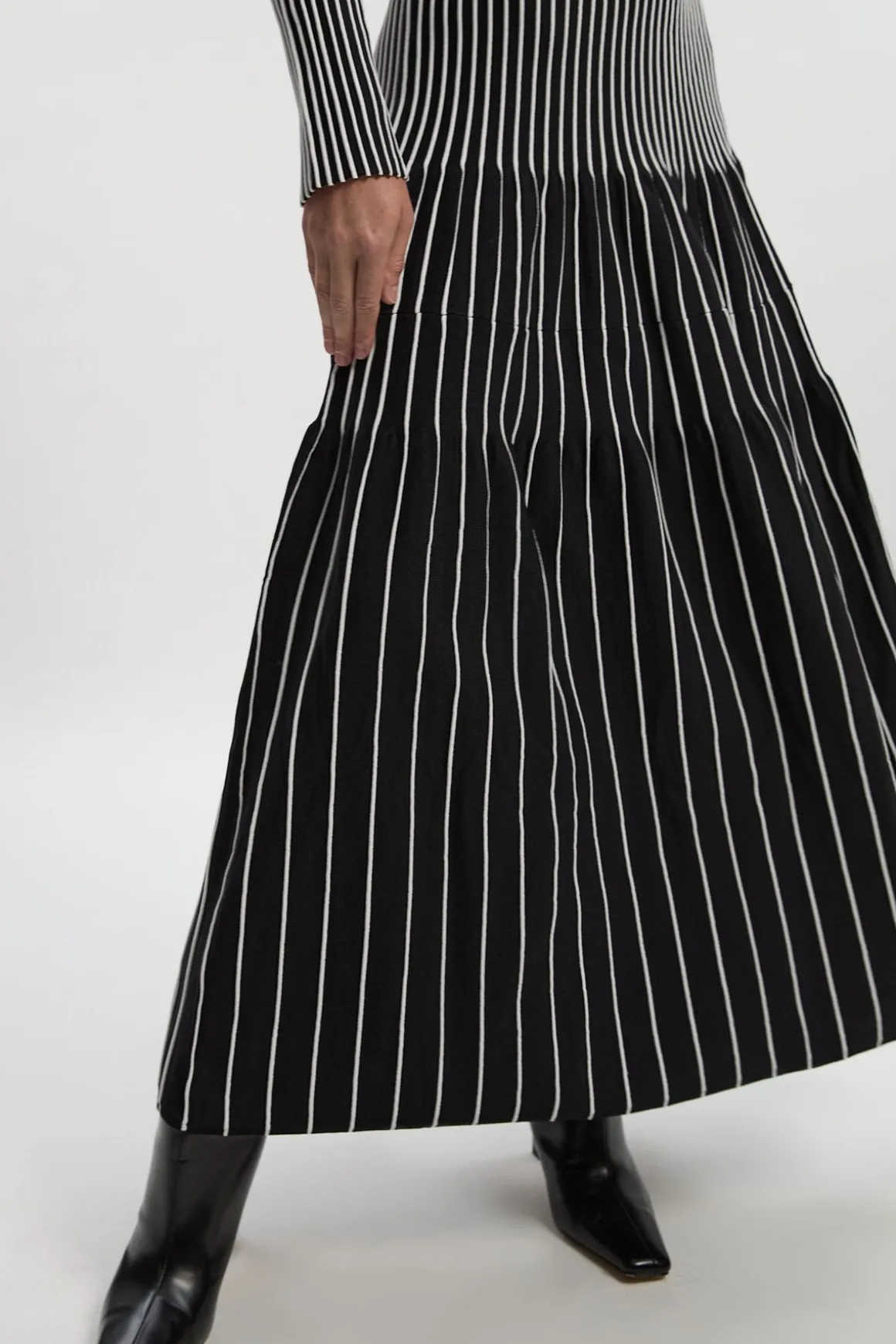 Robe Maxi Tricotée Rayée en Mélange de Viscose