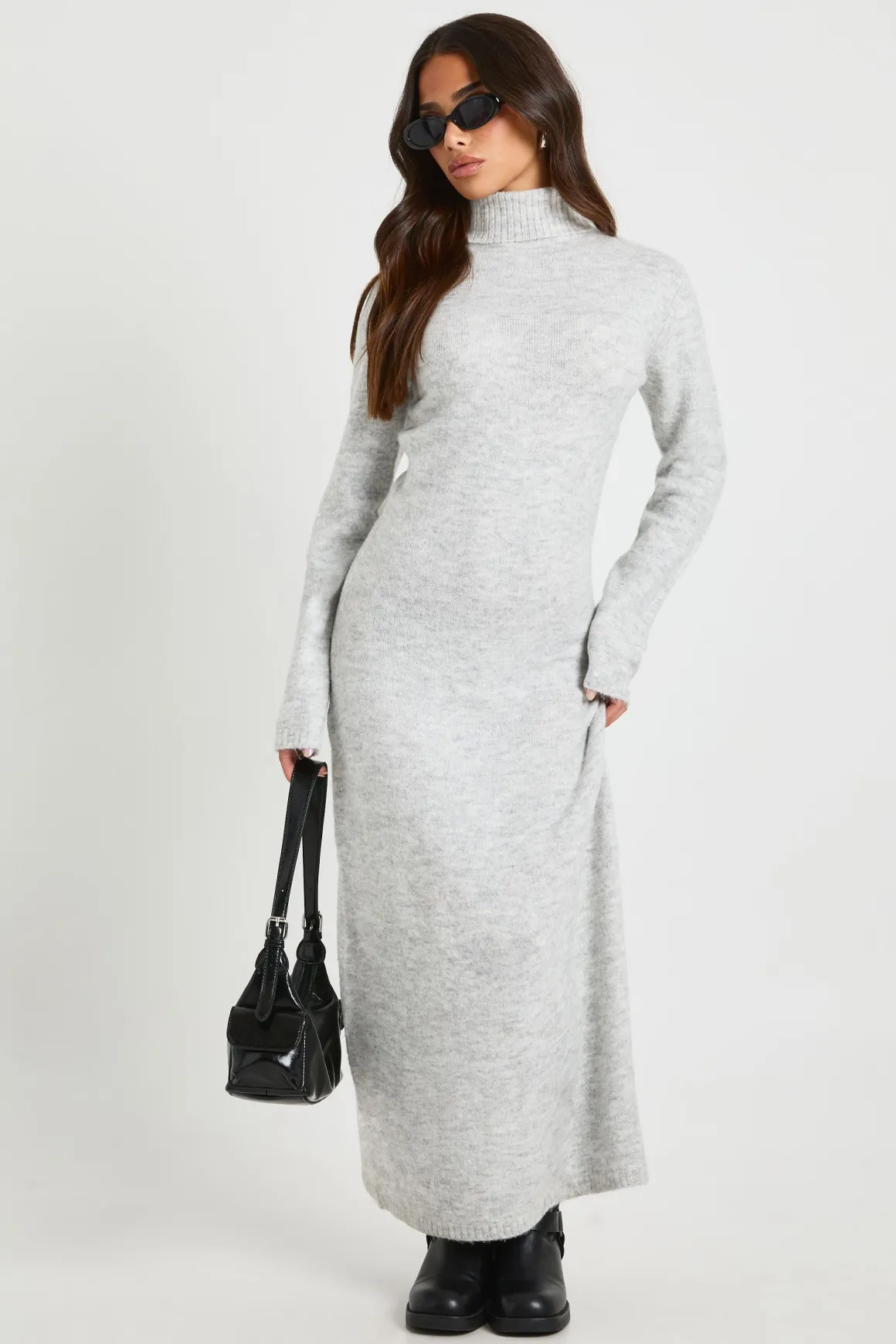 Robe Maxi Tricotée Ultra-douce À Col Roulé Petite Taille