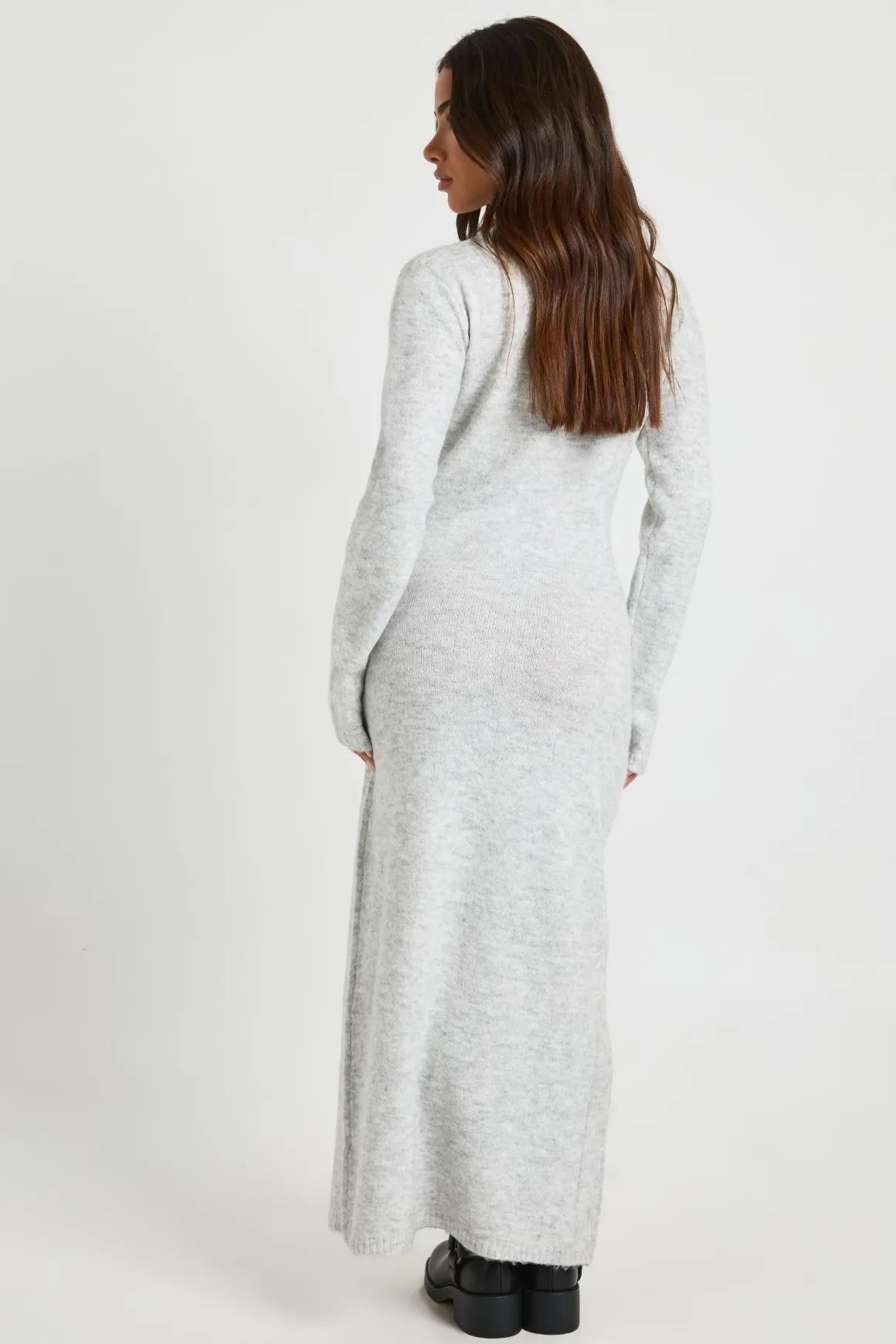 Robe Maxi Tricotée Ultra-douce À Col Roulé Petite Taille