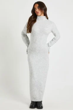 Robe Maxi Tricotée Ultra-douce À Col Roulé Petite Taille