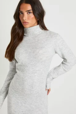 Robe Maxi Tricotée Ultra-douce À Col Roulé Petite Taille