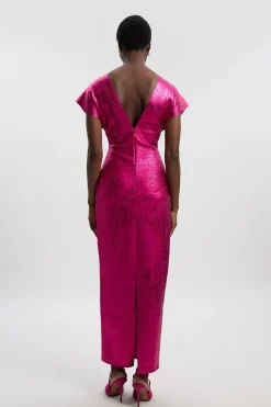 Robe Maxi Tricot à Manches Ange et Effet Métallique Foil Petite