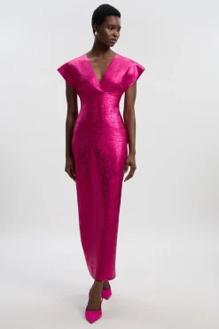 Robe Maxi Tricot à Manches Ange et Effet Métallique Foil Petite
