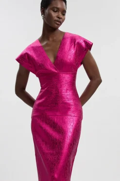 Robe Maxi Tricot à Manches Ange et Effet Métallique Foil Petite