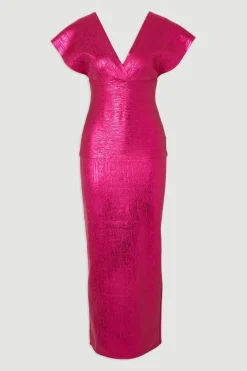 Robe Maxi Tricot à Manches Ange et Effet Métallique Foil Petite