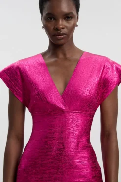 Robe Maxi Tricot à Manches Ange et Finition Métallique
