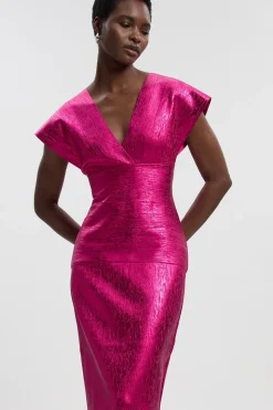 Robe Maxi Tricot à Manches Ange et Finition Métallique