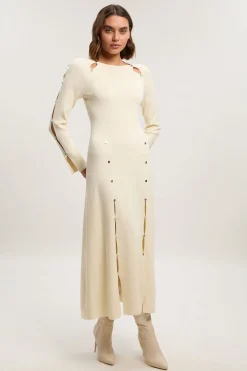 KarenMillen Robe Maxi Tricot Mélange Viscose avec Détail Trou de Serrure à Clous<Femme Toutes Les Robes|Robes Longues