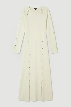 KarenMillen Robe Maxi Tricot Mélange Viscose avec Détail Trou de Serrure à Clous<Femme Toutes Les Robes|Robes Longues