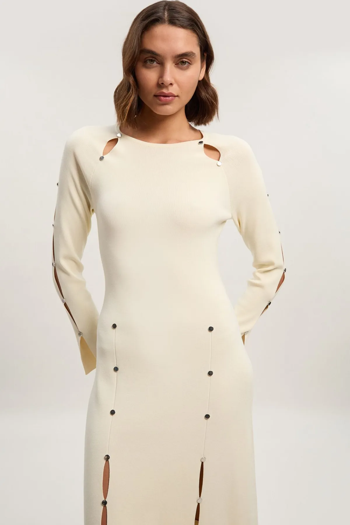 KarenMillen Robe Maxi Tricot Mélange Viscose avec Détail Trou de Serrure à Clous<Femme Toutes Les Robes|Robes Longues