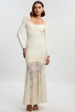 KarenMillen Robe Maxi Tricot Moulante à Bandage et Dentelle Mélangée<Femme Satin Et Dentelle|Robes Bal De Promo